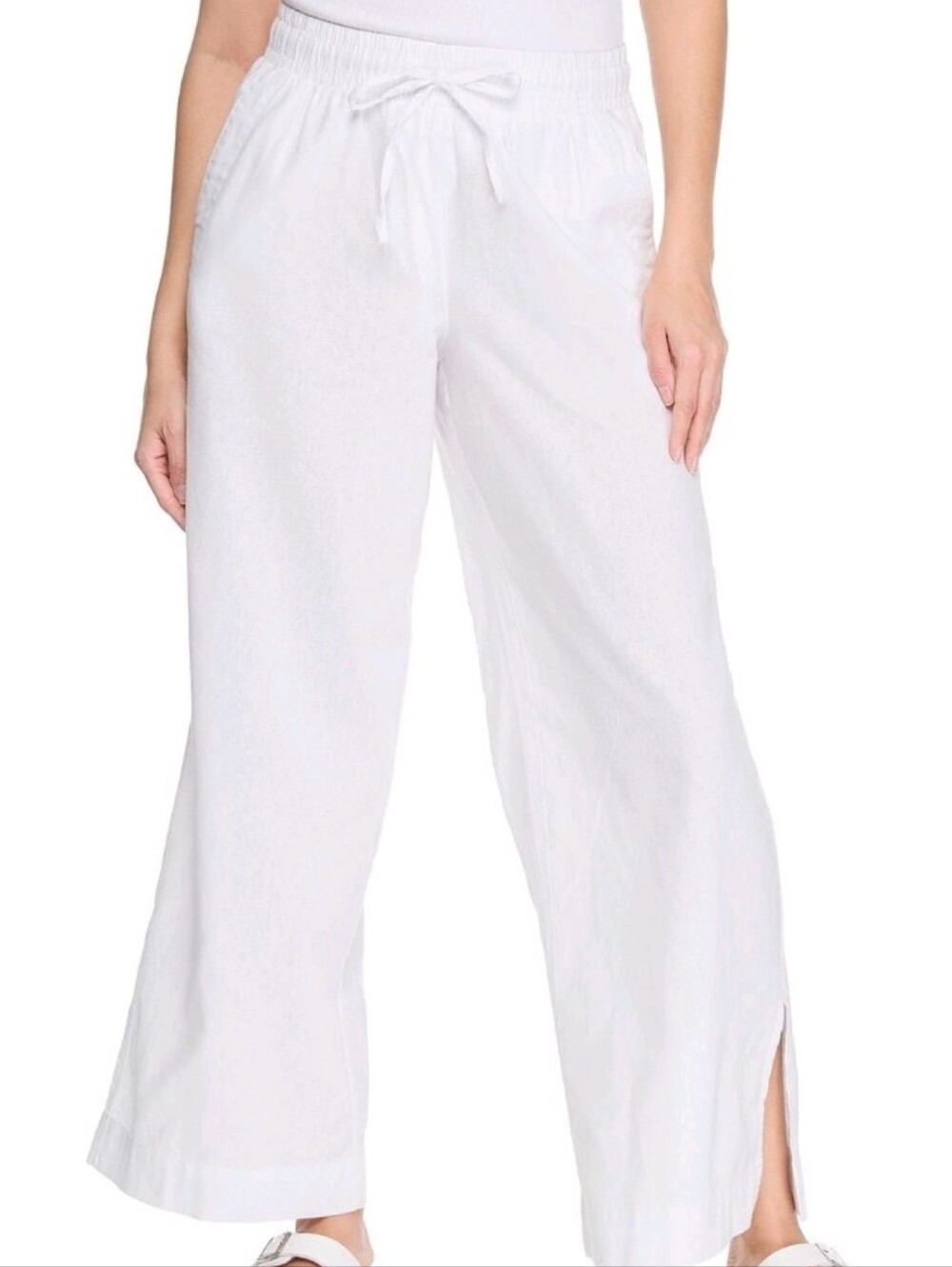 George XXL White Linen Cotton-Blend Wide Leg Pants – NWT